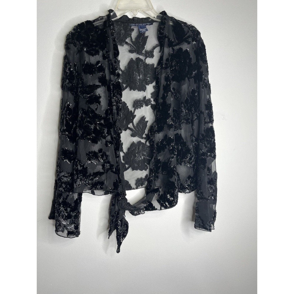 Catherine Stewart Womens Black Wrap Tie Front Blouse Cardigan Large Rayon Blend